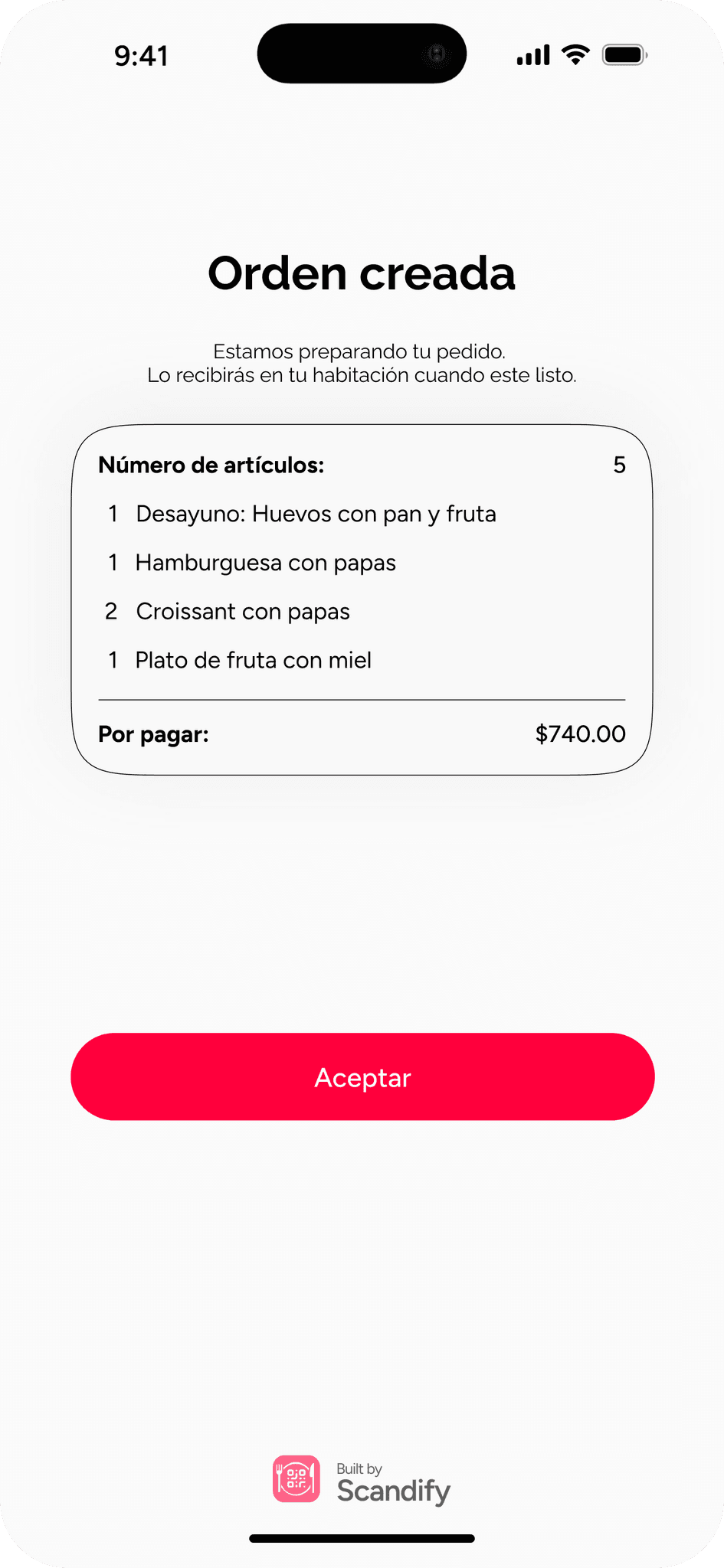 Orden creada y enviada a cocina